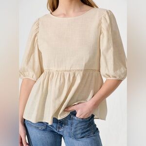 St Frock Cotton Linen Blend Babydoll Top Neutral Tan Medium